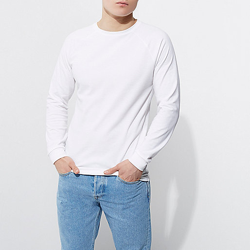 river island buchanan galleries,jacques-vertuk Shoes Uk Online White slim fit waffle raglan T-shirt Long Sleeve T-Shirts T-Shirts / Tanks men