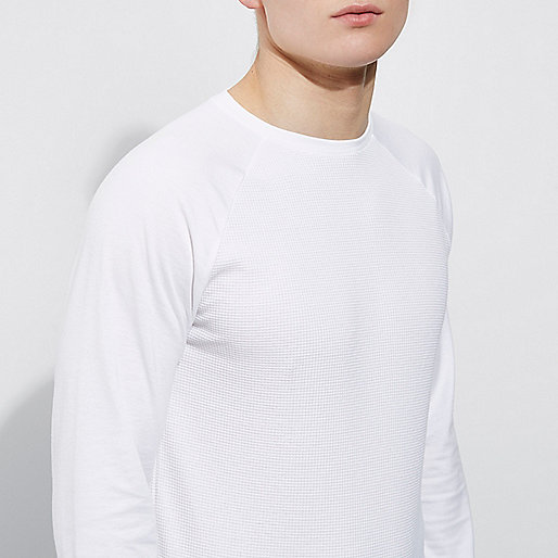 river island buchanan galleries,jacques-vertuk Shoes Uk Online White slim fit waffle raglan T-shirt Long Sleeve T-Shirts T-Shirts / Tanks men