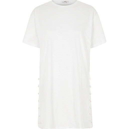 jacques-vertuk White split pearl side oversized T-shirt 709208 women Tops T-Shirts & Vests Plain T-Shirts / Vests