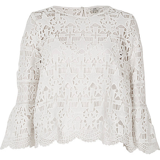 river island monogram bag brown,jacques-vertuk Dresses Online Uk White star lace bell sleeve top Blouses Tops women