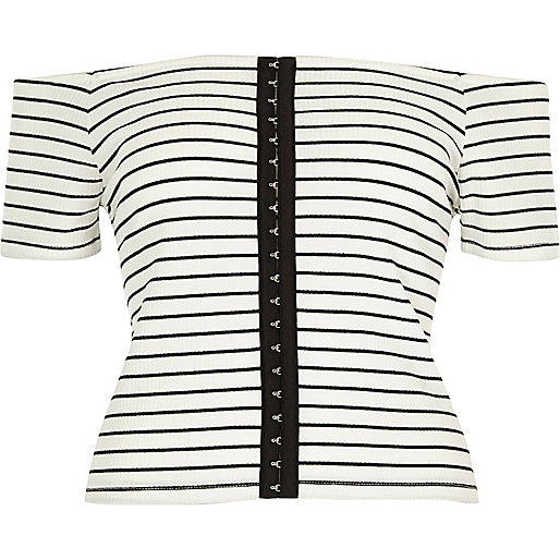 jacques-vertuk White stripe bardot hook and eye top 707006 women Tops