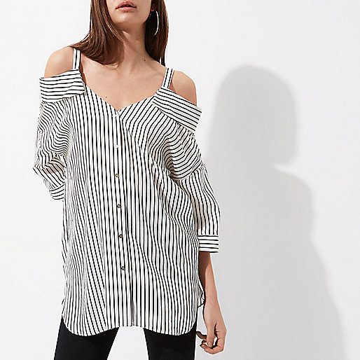 river island white jumper,jacques-vertuk Shop White stripe cold shoulder shirt women 707208