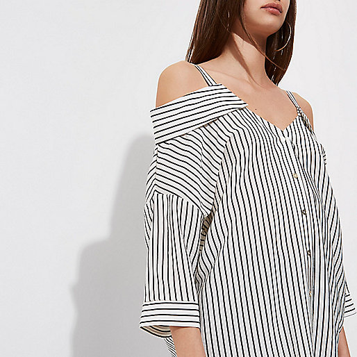 river island white jumper,jacques-vertuk Shop White stripe cold shoulder shirt women 707208