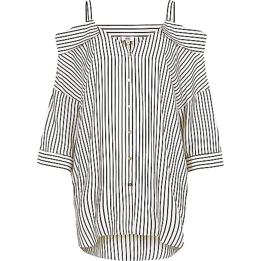 jacques-vertuk White stripe cold shoulder shirt 707208 women Tops Bardot / Cold Shoulder Tops