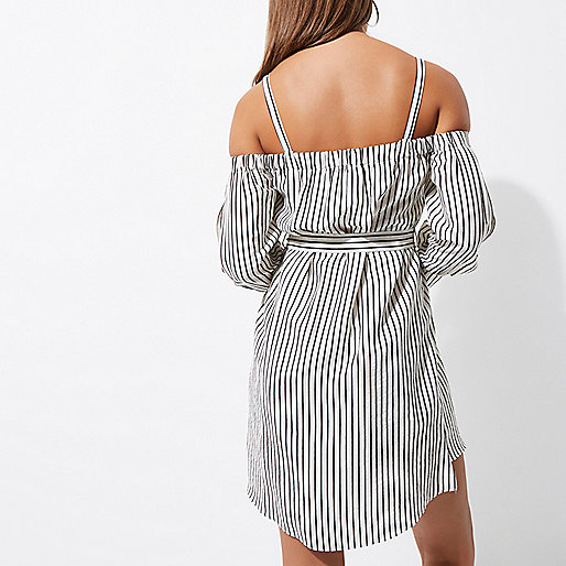 river island green leopard dress,jacques-vertuk Home White stripe cold shoulder shirt dress Swing Dresses Dresses women