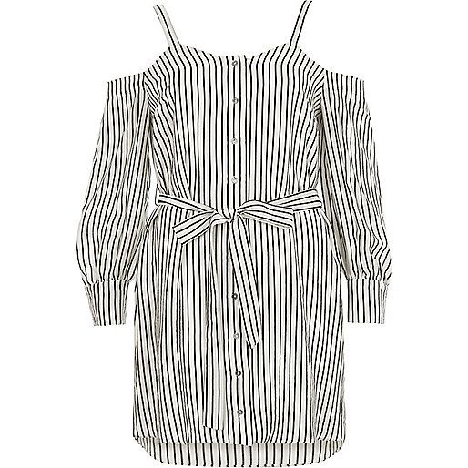 river island black pleated dress,jacques-vertuk UK Sale White stripe cold shoulder shirt dress women 708241