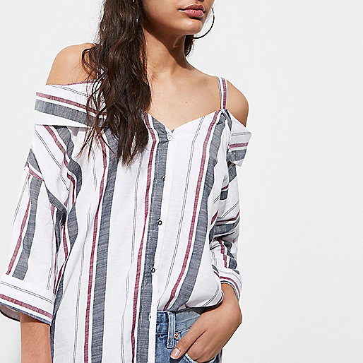 ladies bags river island sale,jacques-vertuk Sale White stripe cold shoulder top Bardot / Cold Shoulder Tops Tops women