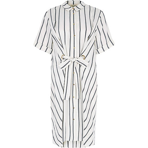 jacques-vertuk White stripe eyelet tie front shirt dress 706755 women Dresses Shirt Dresses