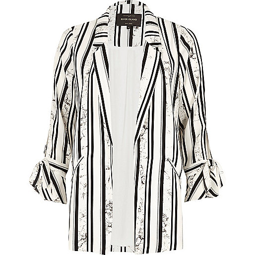 jacques-vertuk White stripe marble print tie sleeve blazer 707892 women Coats / Jackets Jackets