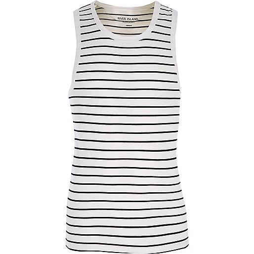 jacques-vertuk White stripe muscle fit tank 303123 men T-Shirts / Vests