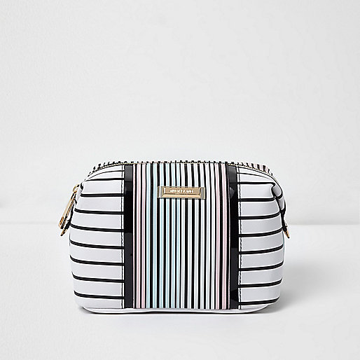 river island skinny sid,jacques-vertuk New In White stripe print make-up bag Make Up Bags Bags / Purses women