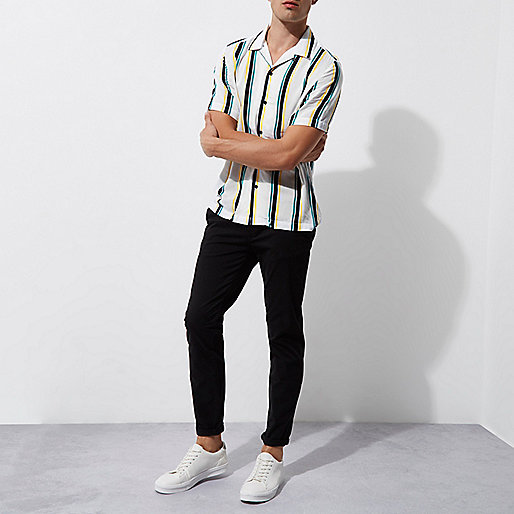 river island lounge set,jacques-vertuk Clothes For Sale White stripe short sleeve casual shirt Short Sleeve Shirts Shirts men