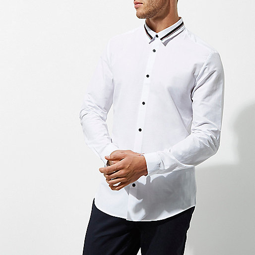 river island about us,jacques-vertuk In Uk White tape collar slim fit shirt Long Sleeve Shirts Shirts men