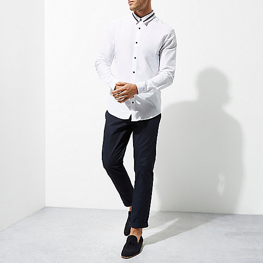 river island about us,jacques-vertuk In Uk White tape collar slim fit shirt Long Sleeve Shirts Shirts men