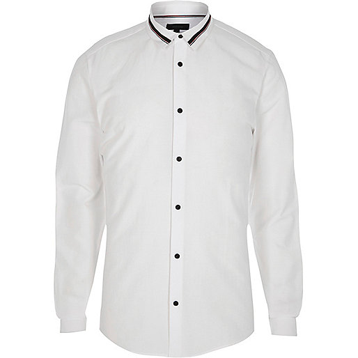 jacques-vertuk White tape collar slim fit shirt 302264 men Shirts Long Sleeve Shirts