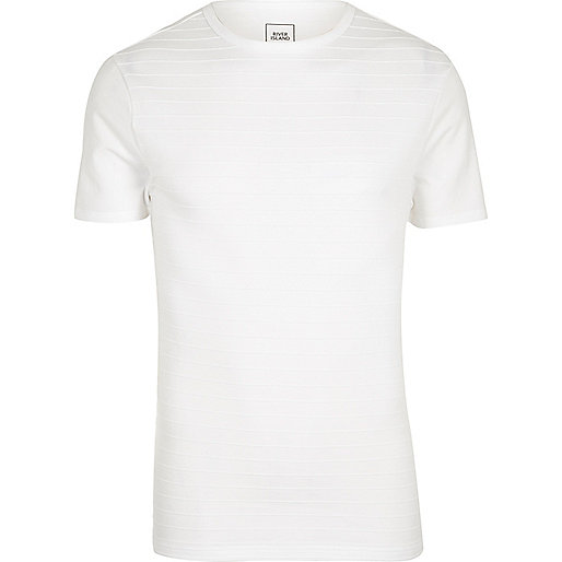 jacques-vertuk White textured muscle fit crew neck T-shirt 302206 men T-Shirts / Vests T-shirts