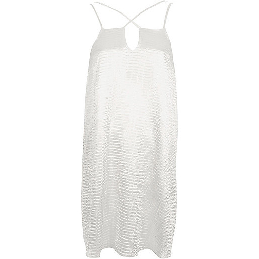 jacques-vertuk White textured satin cross strap slip dress 704645 women RI Limited Edition