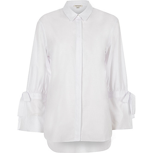 river island feather top,jacques-vertuk Sale White tie cuff detail long sleeve shirt women 705907