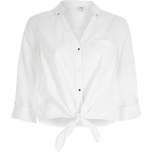 yellow bag river island,jacques-vertuk The Shop White tie knot front shirt Shirts Tops women