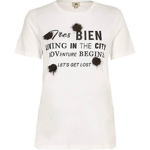 river island gold dress,jacques-vertuk Ireland White ‘tres bien’ pom pom T-shirt women 710512