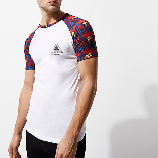 river island spytty,jacques-vertuk Clothing Australia White tribal print raglan sleeve T-shirt T-shirts T-Shirts / Tanks men