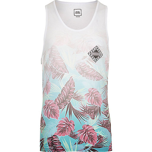 river island sale start,jacques-vertuk UK Sale White tropical floral fade print tank men 302649