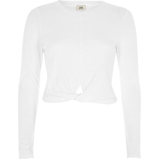 jacques-vertuk White twist front long sleeve crop top 708061 women Tops Crop Tops / Bralets