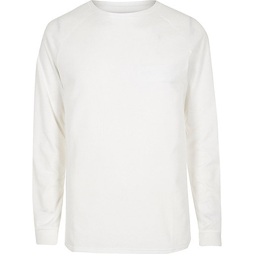 jacques-vertuk White waffle long sleeve raglan T-shirt 301862 men T-Shirts / Vests Long Sleeve T-Shirts