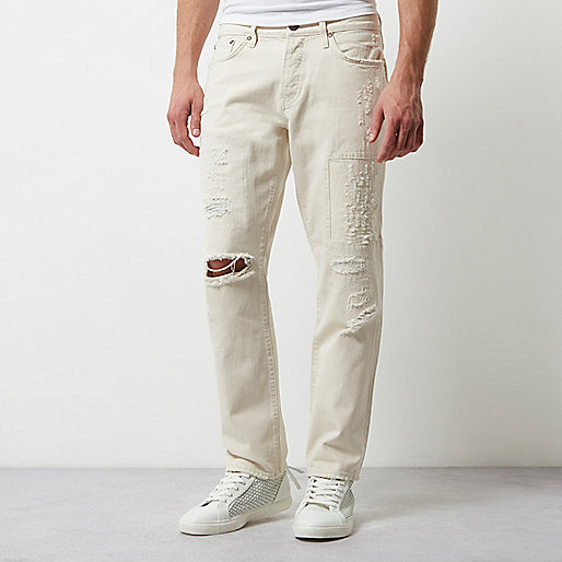 river island fur boots,jacques-vertuk Stores White wash distressed loose fit Cody jeans men 299458