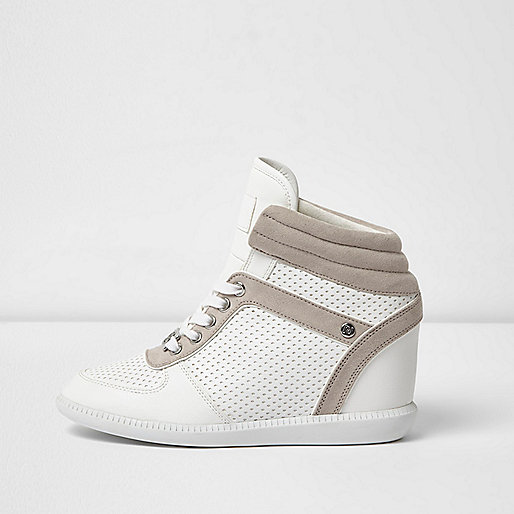 river island molly leather look jeans,jacques-vertuk New Stock White wedged hi top sneakers Plimsolls / Sneakers Shoes / Boots women