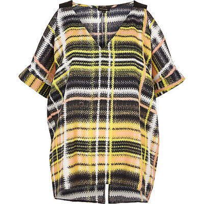 jacques-vertuk Yellow check print cold shoulder oversized to 700847 women RI Limited Edition