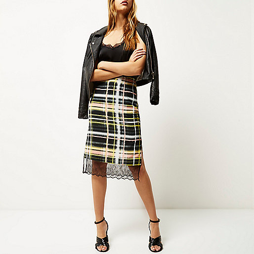 river island monogram coat,jacques-vertuk Ireland Yellow checked lace hem skirt women 690530