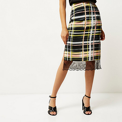 river island skinny stretch sid,jacques-vertuk Product Number Yellow checked lace hem skirt Skirts Sale women