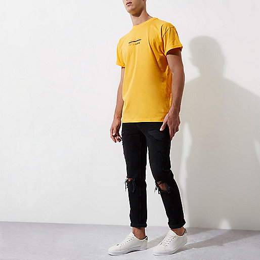 river island plus sale,jacques-vertuk Please Yellow 'end game' print slouch T-shirt T-shirts T-Shirts / Tanks men