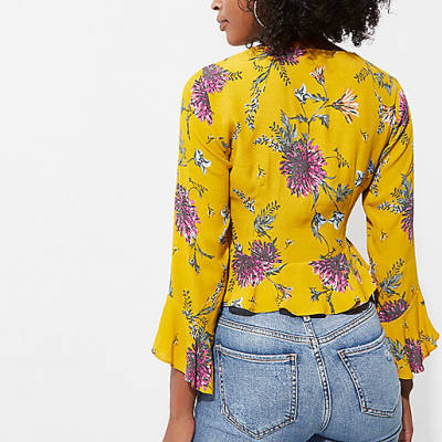 river island weekend bag sale,jacques-vertuk South Africa Yellow floral frill long sleeve crop top women 706944