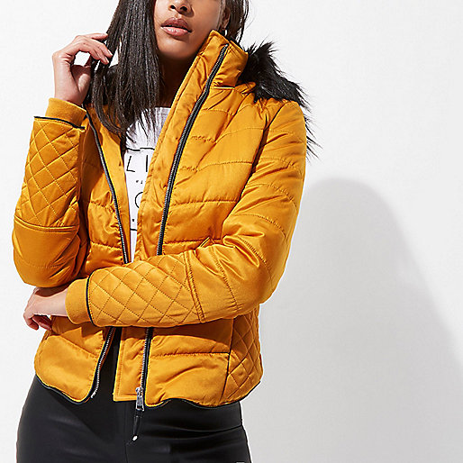 sleeveless coat river island,Ladies jacques-vertuk Sale Yellow quilted fur trim puffer jacket Jackets Coats / Jackets women