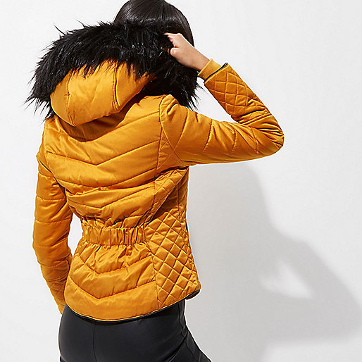 sleeveless coat river island,Ladies jacques-vertuk Sale Yellow quilted fur trim puffer jacket Jackets Coats / Jackets women