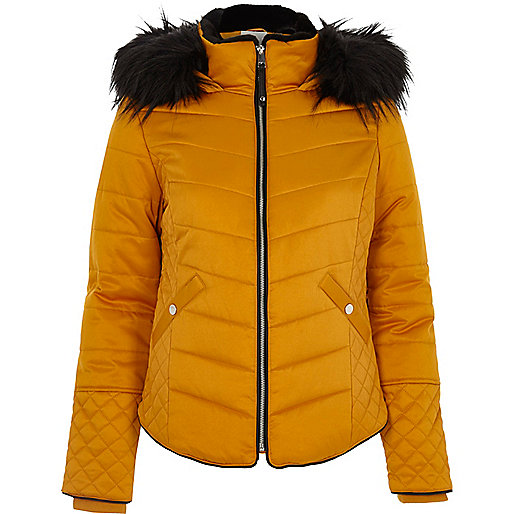 jacques-vertuk Yellow quilted fur trim puffer jacket 703229 women Coats / Jackets Jackets