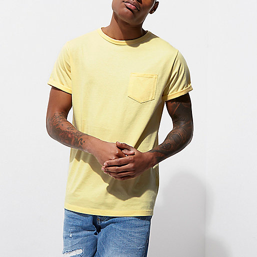 sale river island shoes,jacques-vertuk Online Yellow rolled sleeve pocket T-shirt men 301131