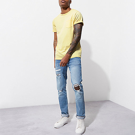 river island voucher,jacques-vertuk Wear Yellow rolled sleeve pocket T-shirt T-shirts T-Shirts / Tanks men