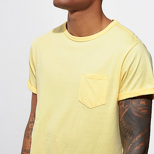 river island voucher,jacques-vertuk Wear Yellow rolled sleeve pocket T-shirt T-shirts T-Shirts / Tanks men