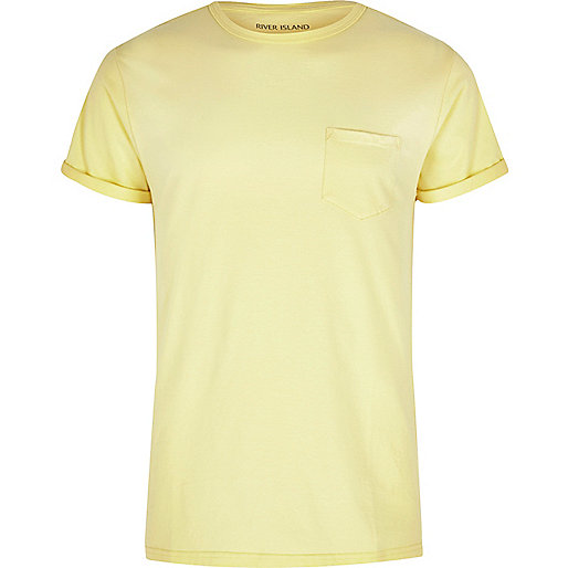 sale river island shoes,jacques-vertuk Online Yellow rolled sleeve pocket T-shirt men 301131