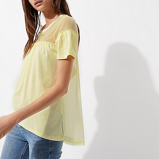 asos river island coat,jacques-vertuk New Arrivals Dresses Yellow ruffle front mesh insert T-shirt Plain T-Shirts / Tanks T-Shirts & Tanks Tops women