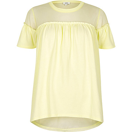 river island wide fit,jacques-vertuk Sale Yellow ruffle front mesh insert T-shirt women 708205