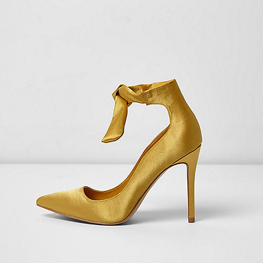 jacques-vertuk Yellow satin ankle tie up pumps 703247 women Shoes / Boots Shoes