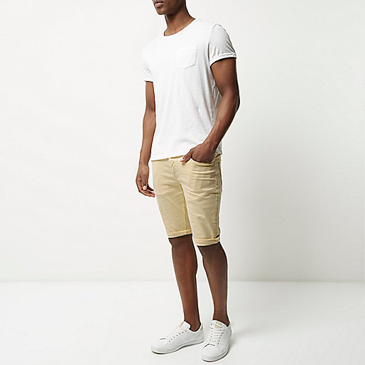 river island sleeveless blazer,Outlet jacques-vertuk Yellow skinny fit denim shorts Shorts Sale men