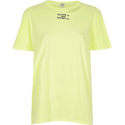 jacques-vertuk Yellow slogan print distressed T-shirt 702993 women T-Shirts & Vests