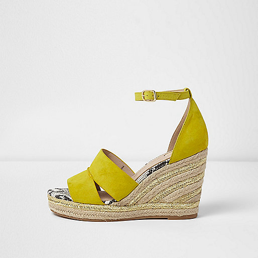 jacques-vertuk Yellow strappy espadrille wedges 701690 women Holiday Shop