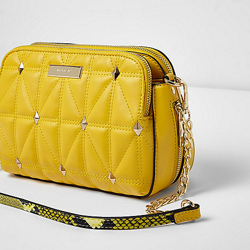 jacques-vertuk Yellow studded cross body quilted bag 706491 women Bags / Purses Cross Body Bags