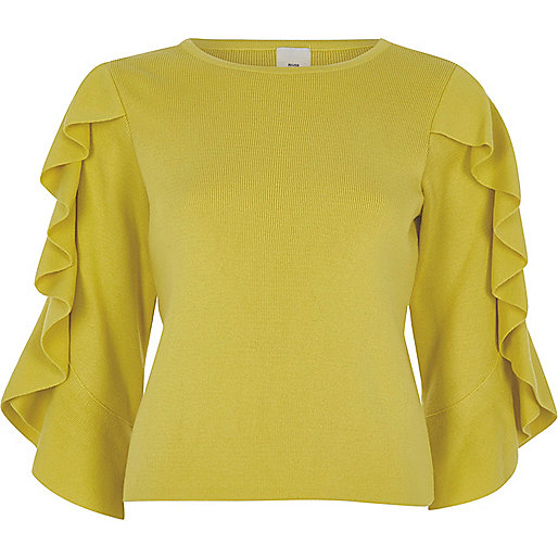 jacques-vertuk Yellow three quarter frill sleeve knit top 708515 women Knitwear Knitted Tops